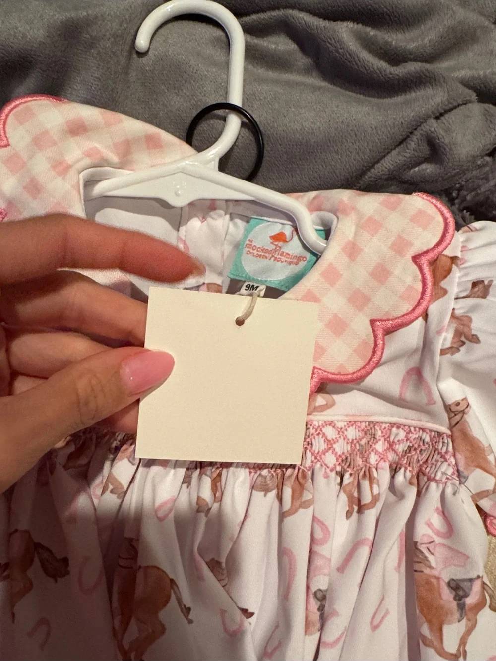 Girls' Pink Horse Print Matching Pajama Set with Gingham Shorts